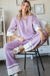 First Love Women's Contrast Ribbed Knit Pants - Trendy & Comfortable